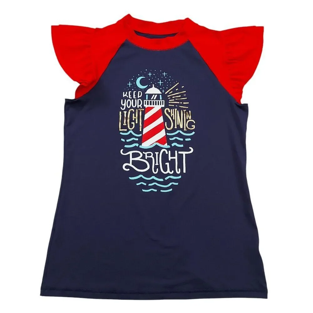 Cat and Jack Rushguard Girls XL 14/16 Navy Butterfly Sleeve Summer Outdoor